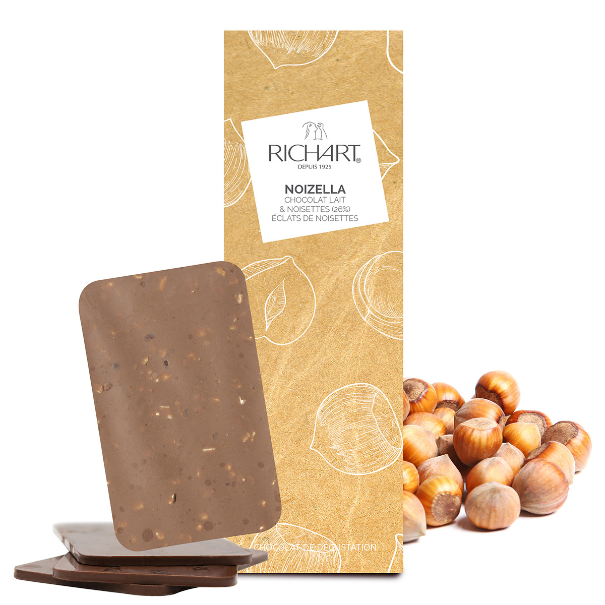 4 mini tabletas de chocolate con leche y trocitos de avellana 