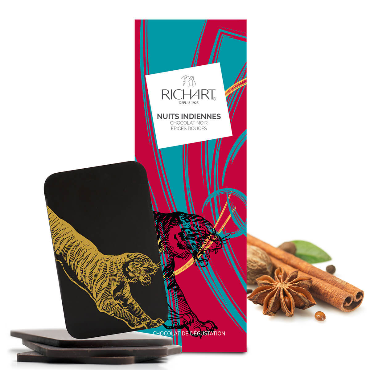 4 mini tabletas de chocolate negro con especias dulces