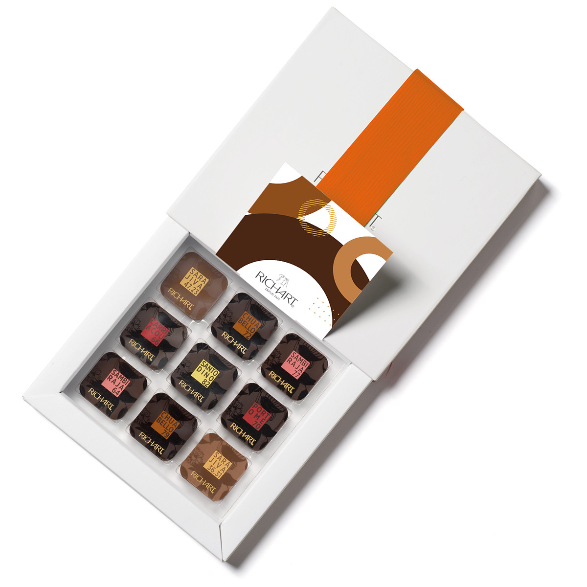Viaggio nel mondo del cacao - scatola 72 quadrotti di cioccolato fondente e al latte 