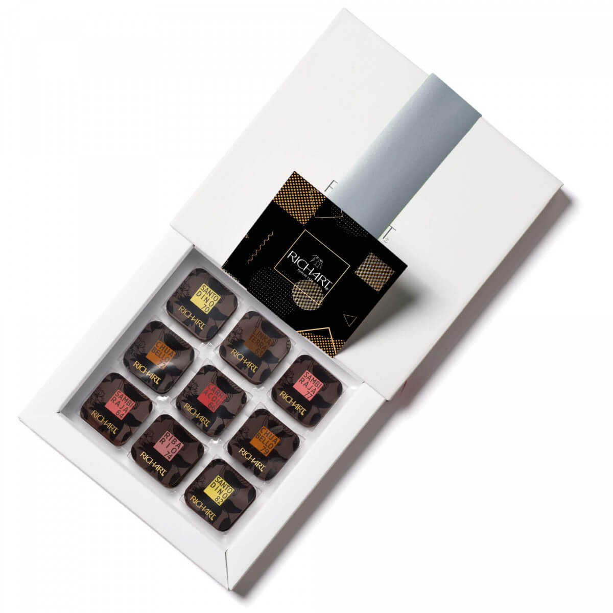 Cammino - scatola 72 quadrotti di cioccolato fondente e al latte