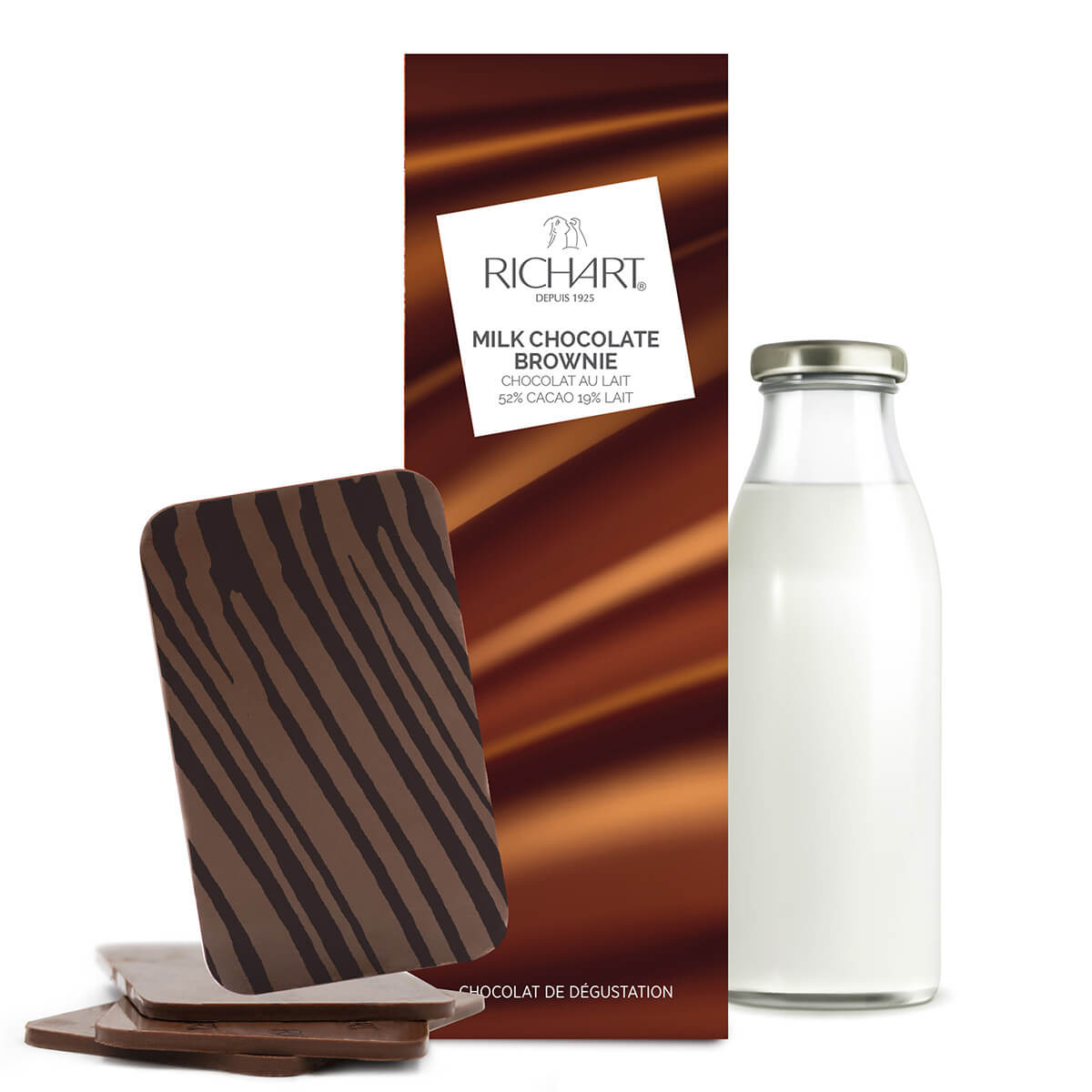 4 mini-tavolette di cioccolato al latte: 52% cacao 19% latte