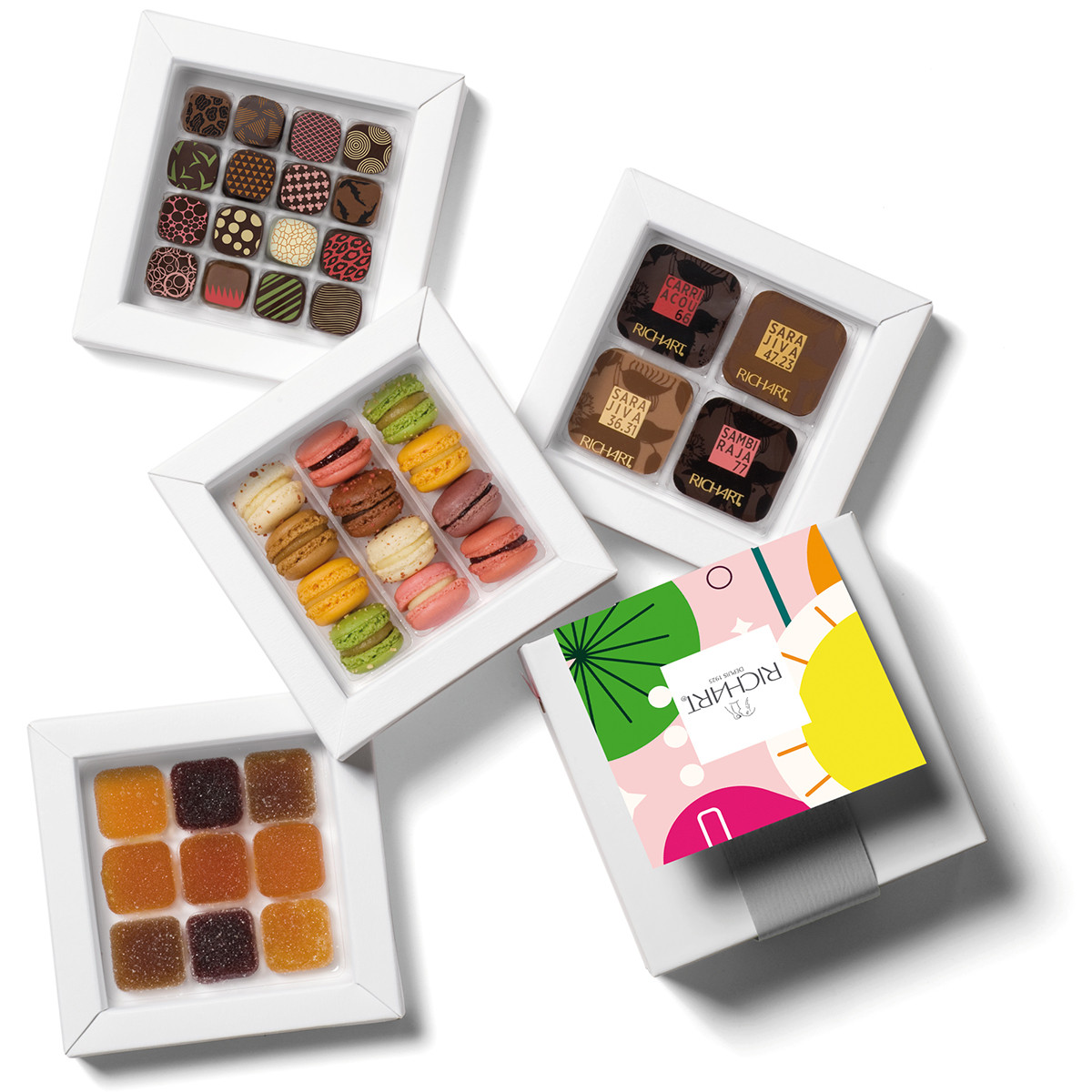 Cioccolatini in purezza e ripieni, mini-macaron e gelée di frutta - Plaisir gourmand