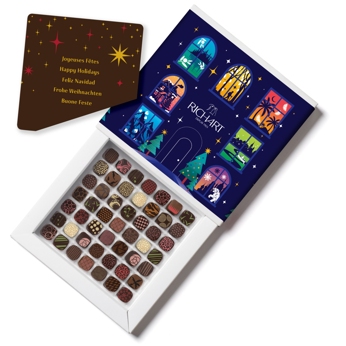 Cioccolatini delle feste e placchetta di cioccolato – Cofanetto festivo