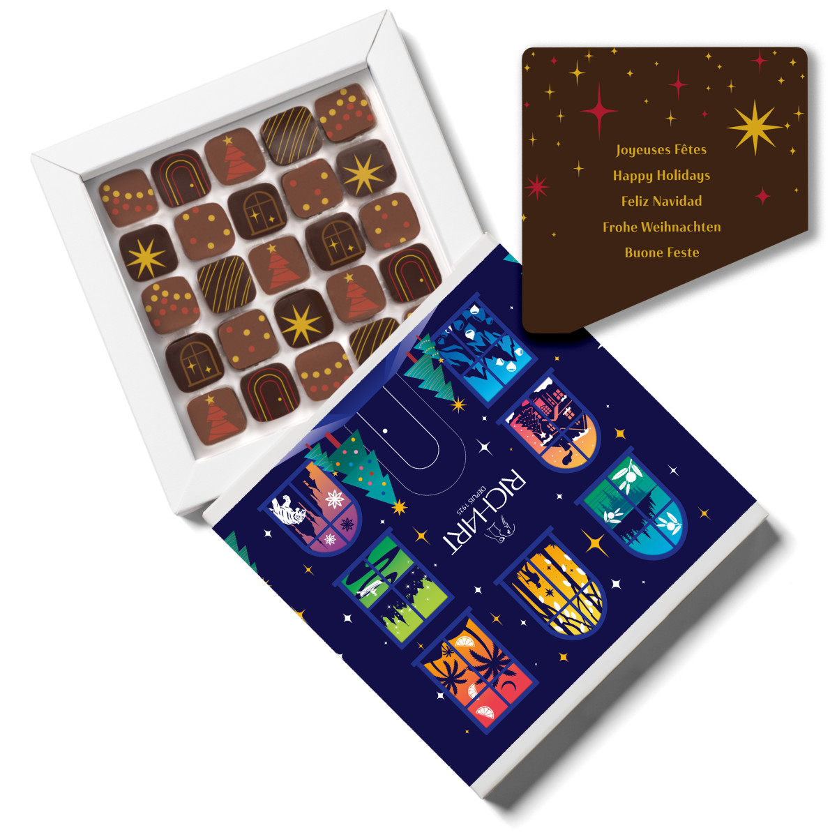 Cioccolatini delle feste e placchetta di cioccolato – Mots enchantés